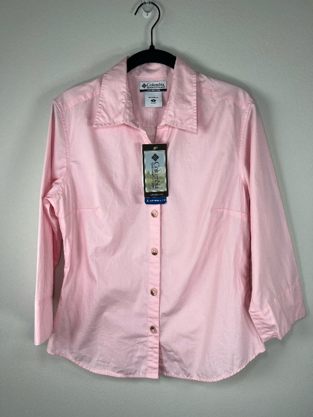 Columbia Bayview 3/4 Sleeve Button-Up Shirt Pink Split Cuff Outdoor Office NEW M